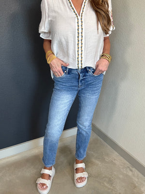 Mid Rise Slim Straight Jeans by Bayeas