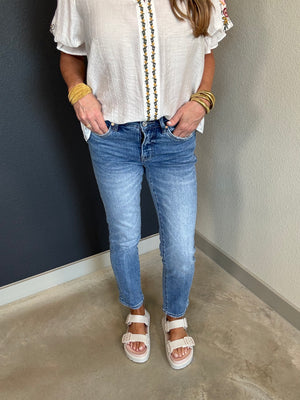 Mid Rise Slim Straight Jeans by Bayeas