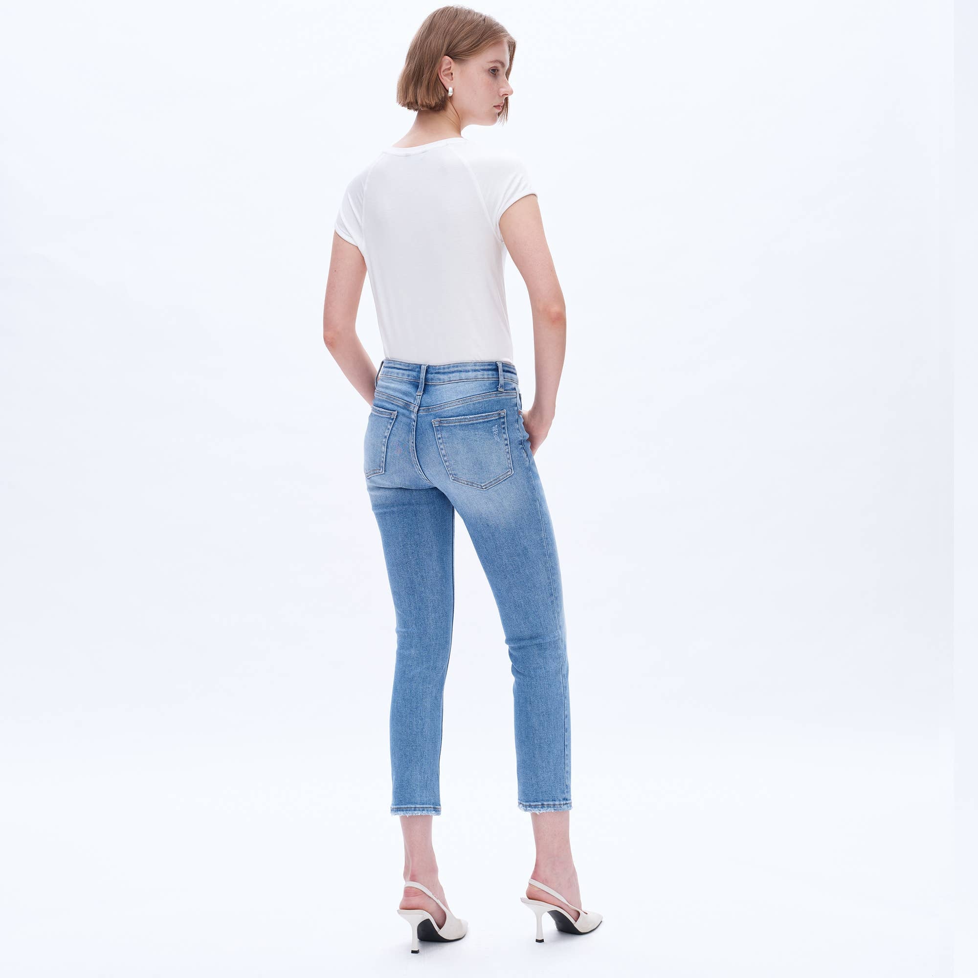Mid Rise Slim Straight Jeans by Bayeas