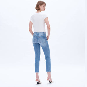 Mid Rise Slim Straight Jeans by Bayeas