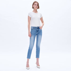 Mid Rise Slim Straight Jeans by Bayeas