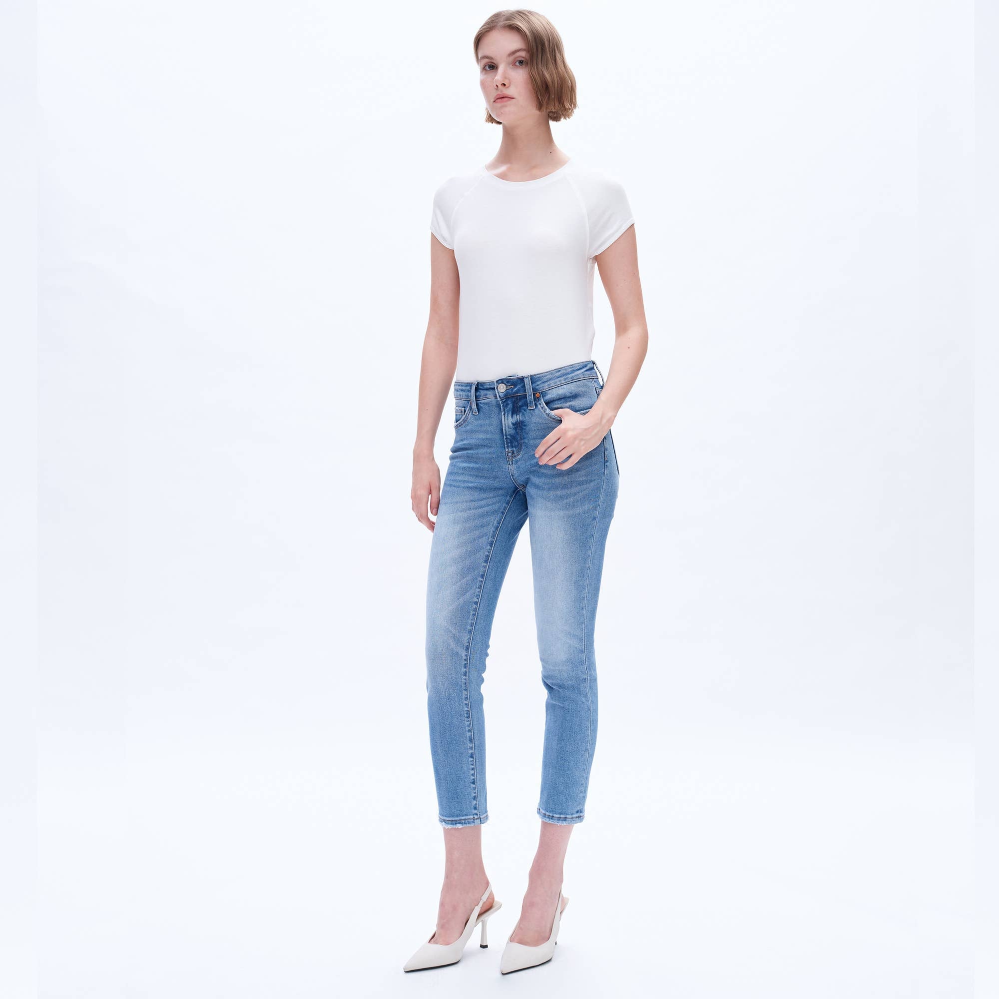 Mid Rise Slim Straight Jeans by Bayeas