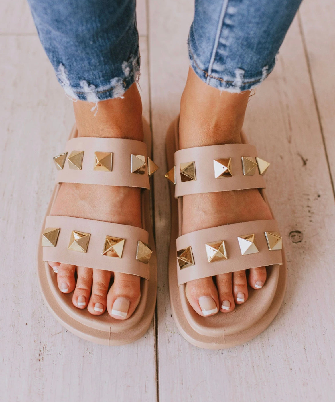 Gold Studded Tan Band Sandals